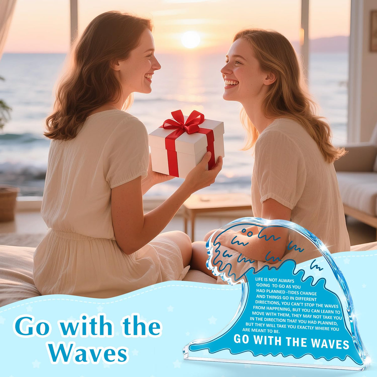 Inspirational Gifts for Women Men,Easter Basket Stuffers Coworker Leaving Retirement Farewell New Job Graduation Gifts for Her Him,Anxiety Relief Item Acrylic Office Desk Decor Ocean Wave Plaque Sign