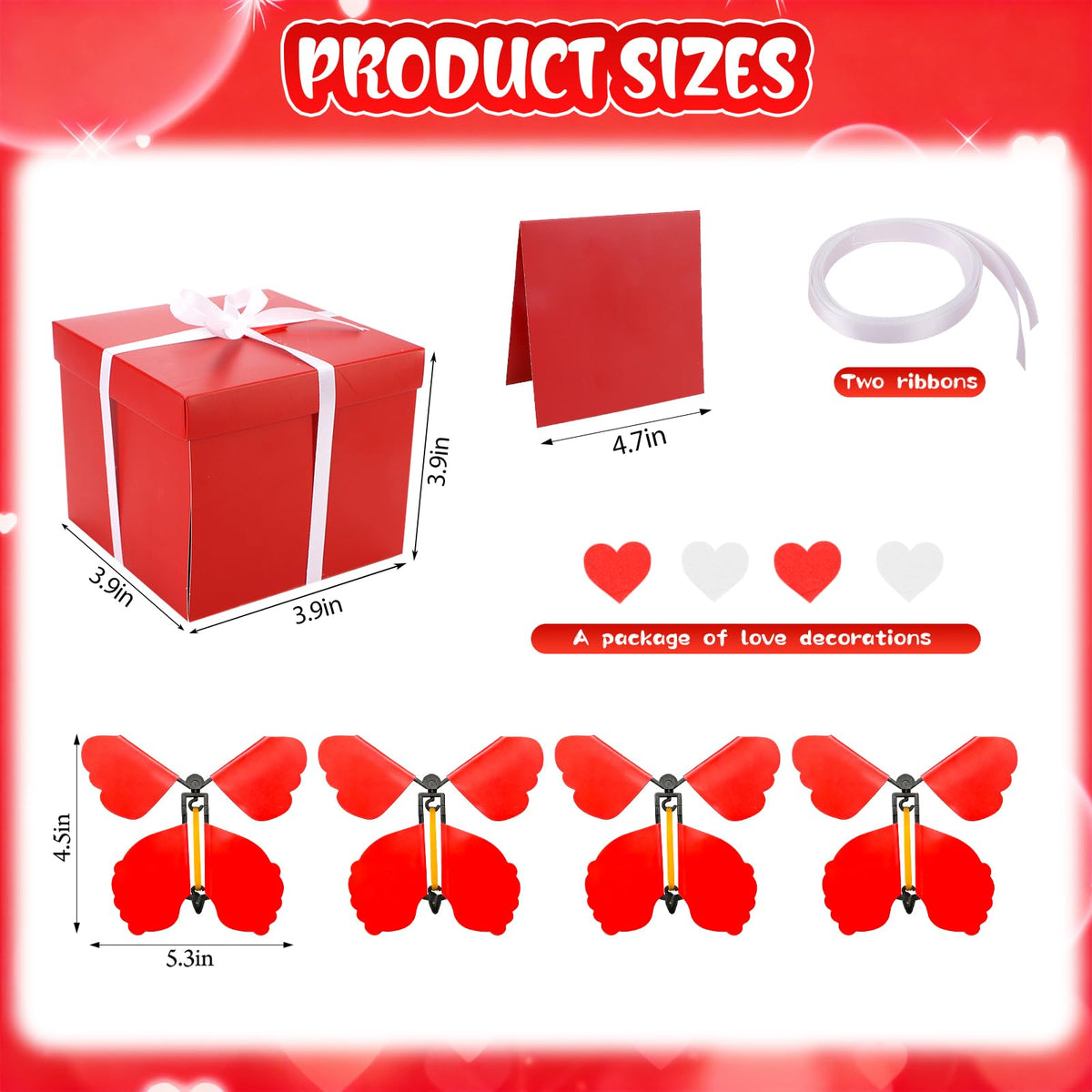 Red Flying Butterfly Explosion Gift Box, Love You, Unique Exploding Surprise Box with Love Heart and 4 PCS Butterflies for Valentine's Day, Birthday, Wedding, Anniversaries