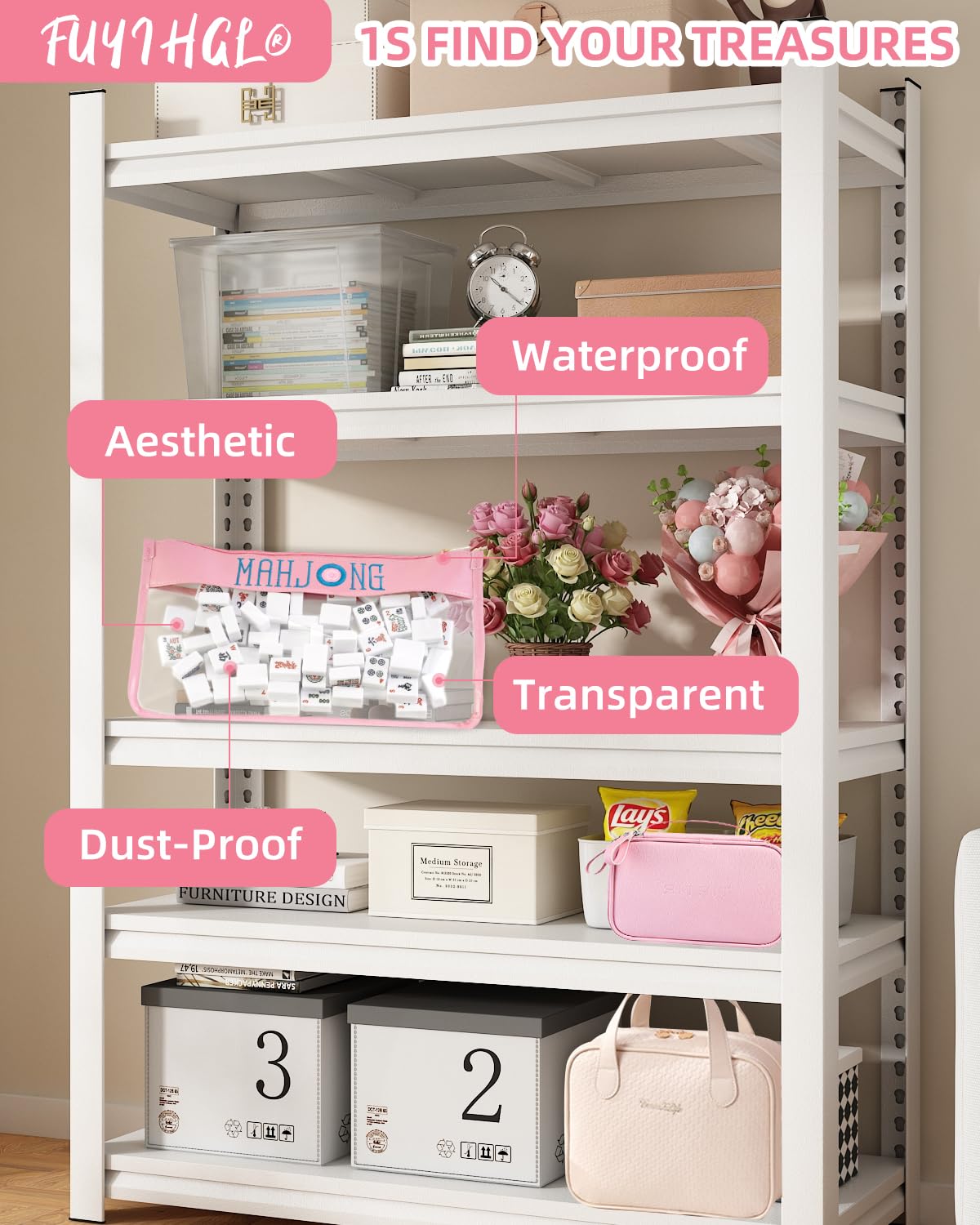 FUYIHGL® American Mahjong Tiles Bag with Zipper - Pink Empty Clear Carrying Case Only - Tiles Storage Holder with Embroidery Lettering - Up to 166 Tiles - Mah Jongg Accessories and Gifts for Women