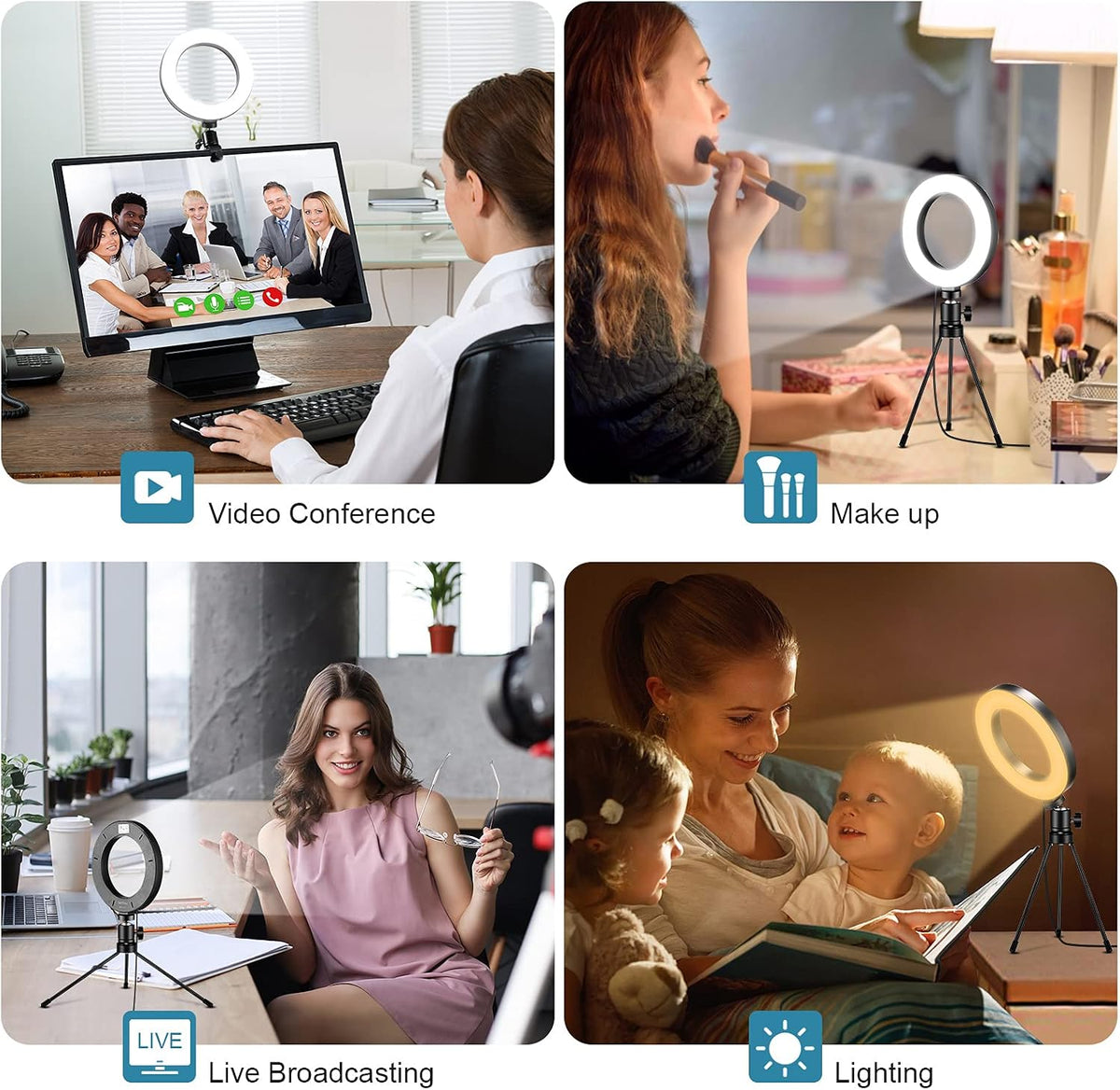 Sancheay 3 10 Dimmable Video Conference Lighting Kit, LED Ring Light for Webcam Lighting, Light Modes & Brightness