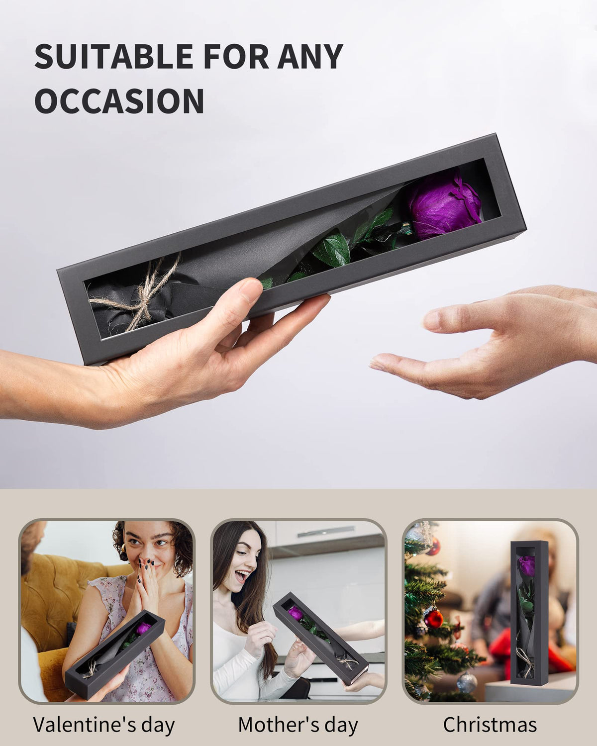 Purple Flowers for Delivery Prime, Preserved Purple Roses Flower Gifts for Women, Real Roses Single Rose Gifts for Her, Mom Birthday Gifts from Daughter, Valentines Flowers