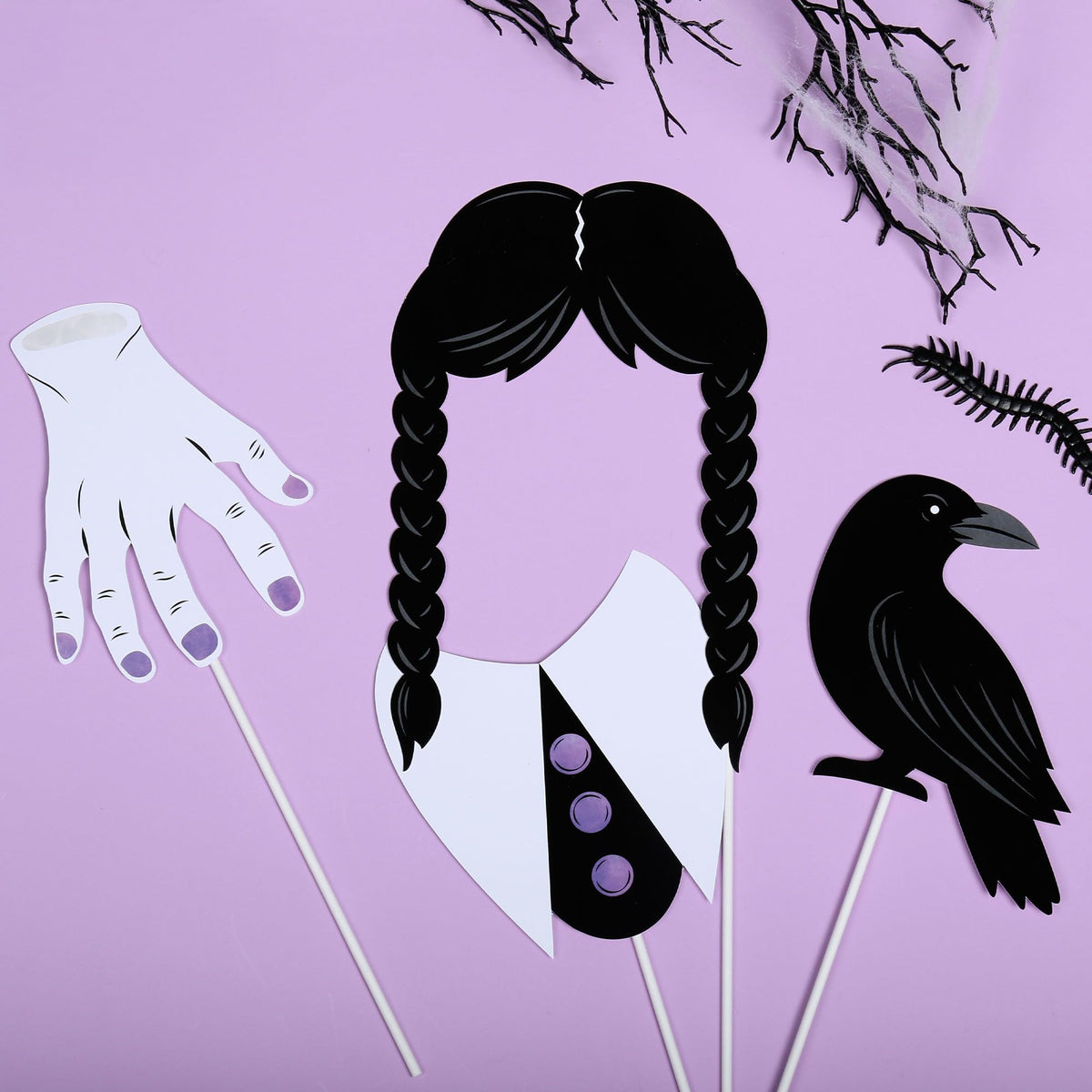 Big Dot of Happiness Goth Girl Photo Booth Props Kit, Black and Purple Halloween or Gothic Birthday Party Supplies - 20 Count Selfie Prop Sticks