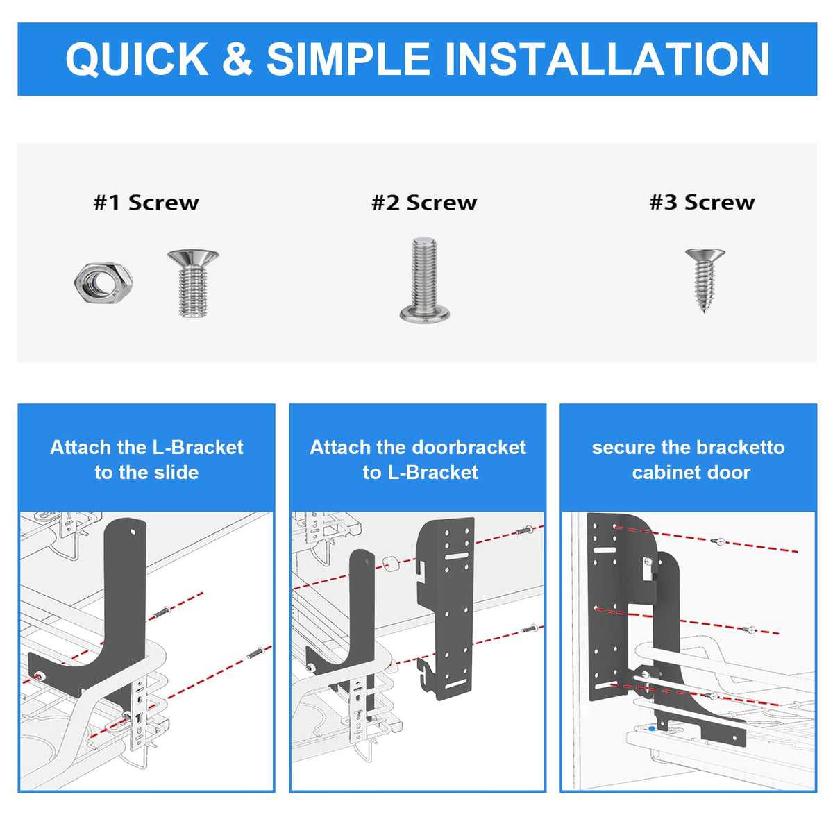 Demimy Cabinet Door Mount Kit for Pull-Out Trash Cans, Organizers & Storage Shelves – 6-Way Adjustable Heavy Duty Brackets Compatible with Rev-A-Shelf 5WB Series, 5WB-DMKIT Trash Can Bracket, Silver