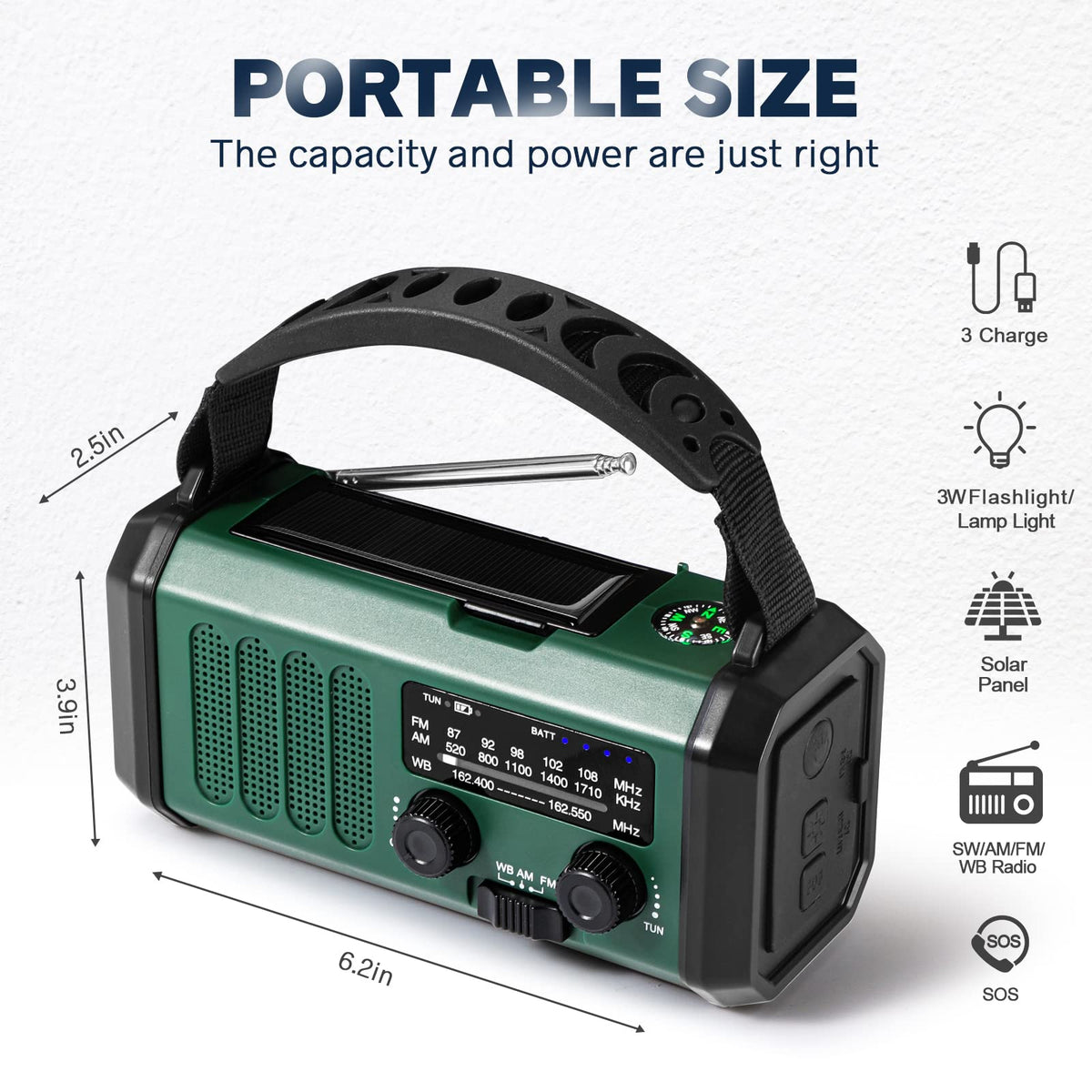 Hand Crank Emergency Radio, NOAA Weather Radio with AM/FM Solar Radio,10000mAh Rechargeable Battery Powered, USB-C Charger, Flashlight, SOS Alarm, for Storm, Hurricanes Outdoor Survival Emergencies