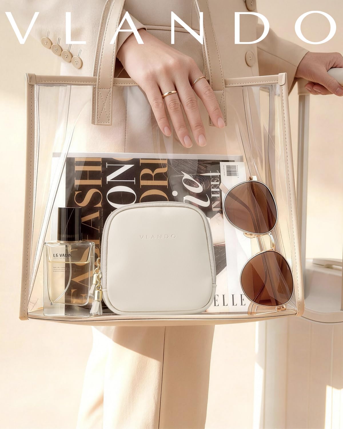 VLANDO Travel Jewelry Case,2-Layer Jewelry Organizer for Travel,Mothers Day Mom Gifts,Multi-Compartment Jewelry Storage for Rings Earrings Necklaces Bracelets-Cream White