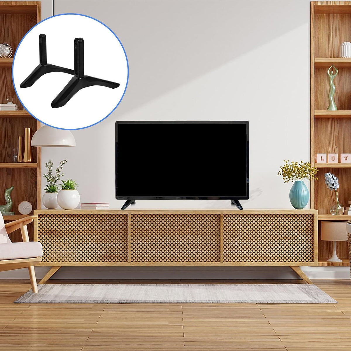 SHERCHPRY Tv Stand Replacement Tabletop Base with Screws Black Tv Support Holder for Flat Screen Televisions for Living