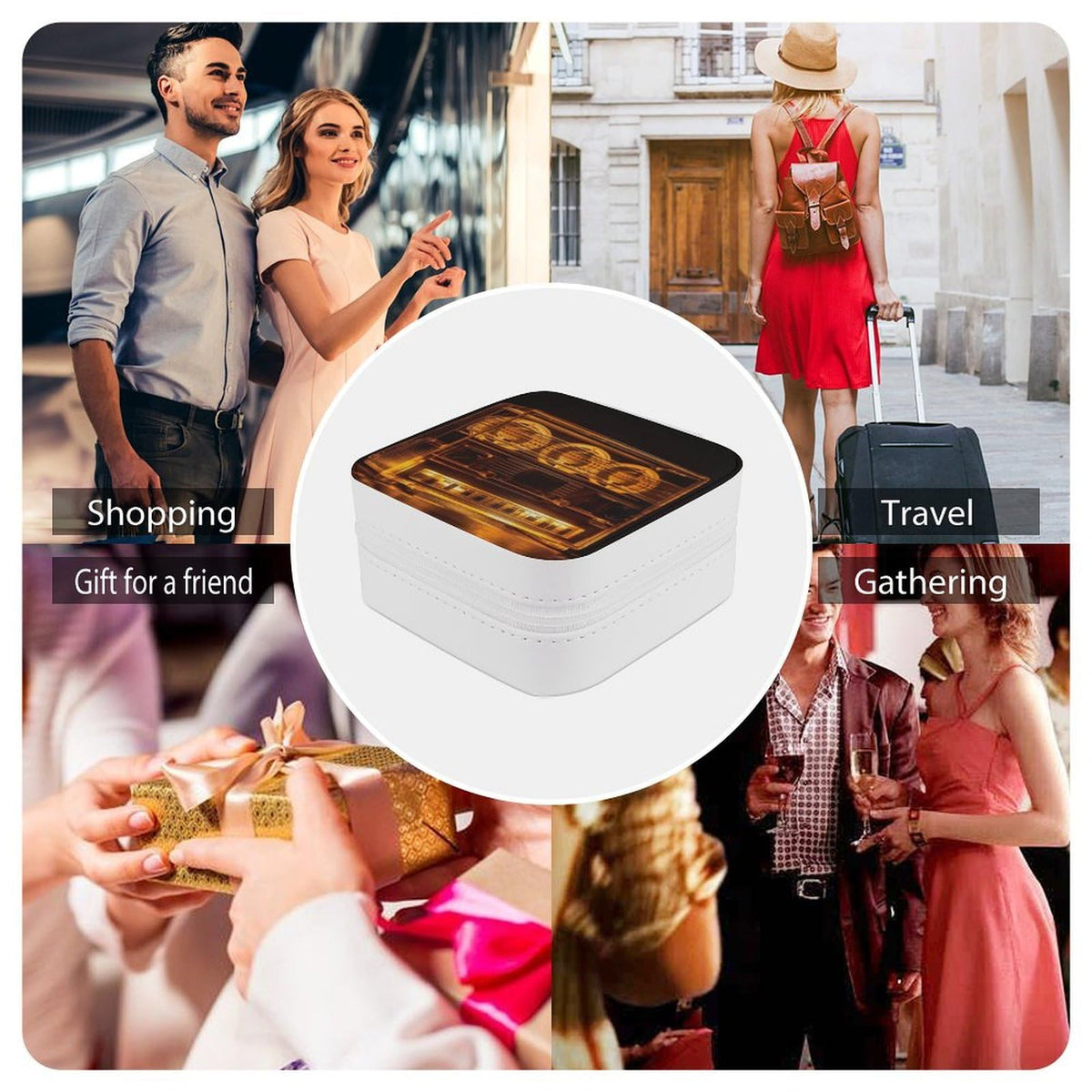 QWJKM Illuminated Audio Tape Jewelry Box for Women Travel Jewelry Case Portable Jewelry Case Organizer Small Leather Jewelry Storage Boxes for Rings Necklaces Bracelet Gift