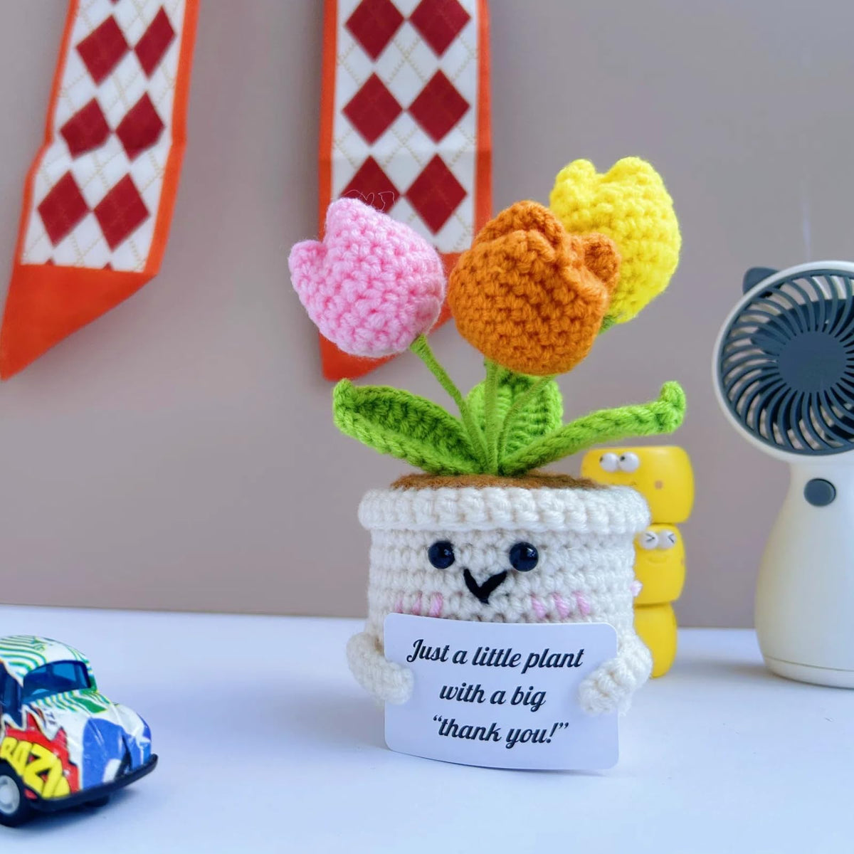 Sulieschen Positive Crochet Tulip Flowers – Handmade Thank You Gifts-Unique Office Decor,New Job Gifts,Positive Energy,Crochet Flowers Appreciation Gift for Women, Mom, Teacher, Friend, Office Décor