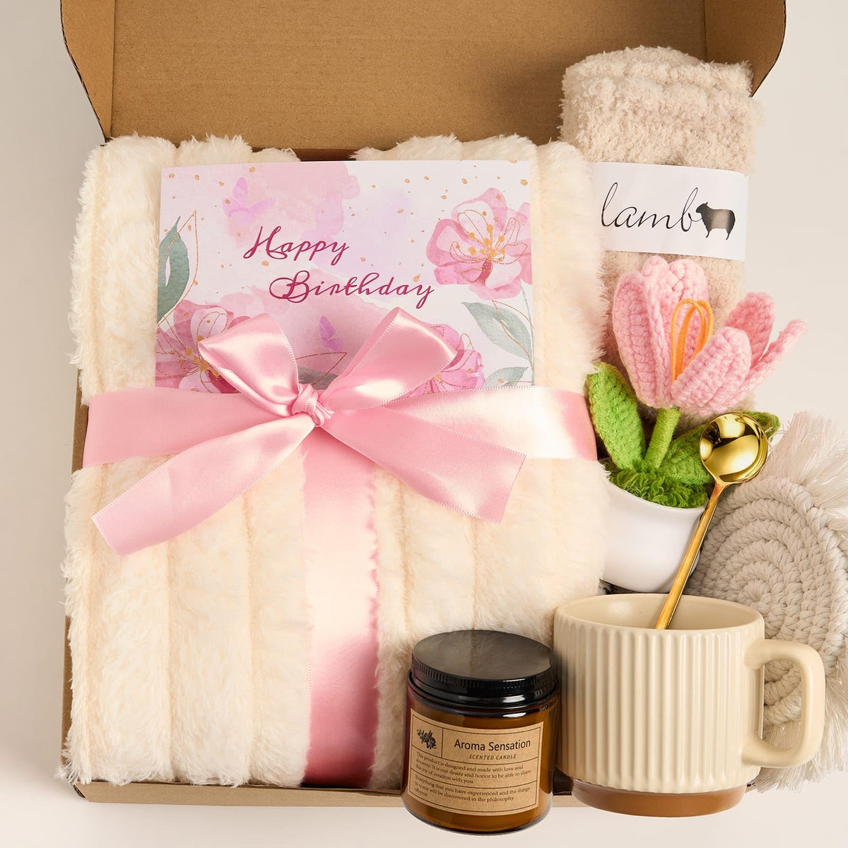 Birthday Gift Box for Women, Happy Birthday Gifts for Her, Cozy Self Care Gift Basket for Mom Sister Best Friend Wife Girlfriend, Get Well Care Package