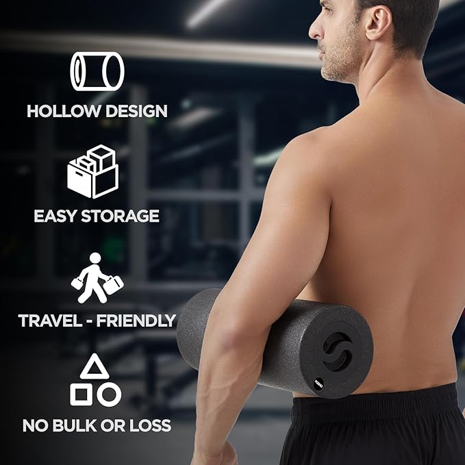 5 in 1 Foam Roller Set with Peanut Massage Ball, Curved Muscle Brush - Yoga Roller, Massage Ball, Trigger Point Triangle for Deep Tissue Relief (Black)