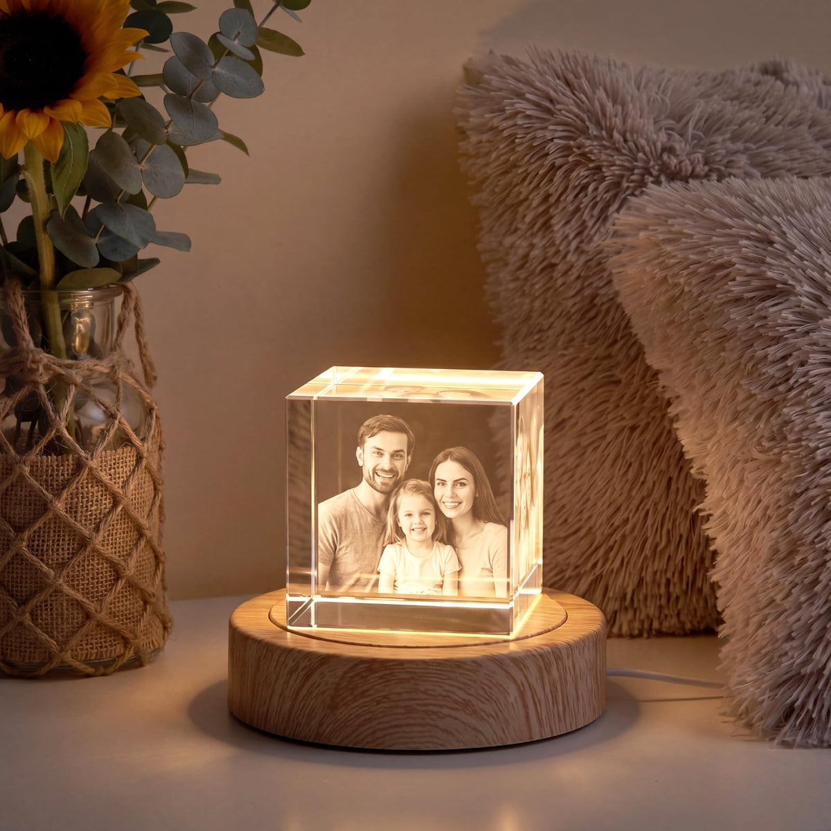 Woanger Wooden Display Stand, LED Square Display Stand, Lighted Base for Glass Art,, LED Light Base for Crystal, Jewelry & Figurines