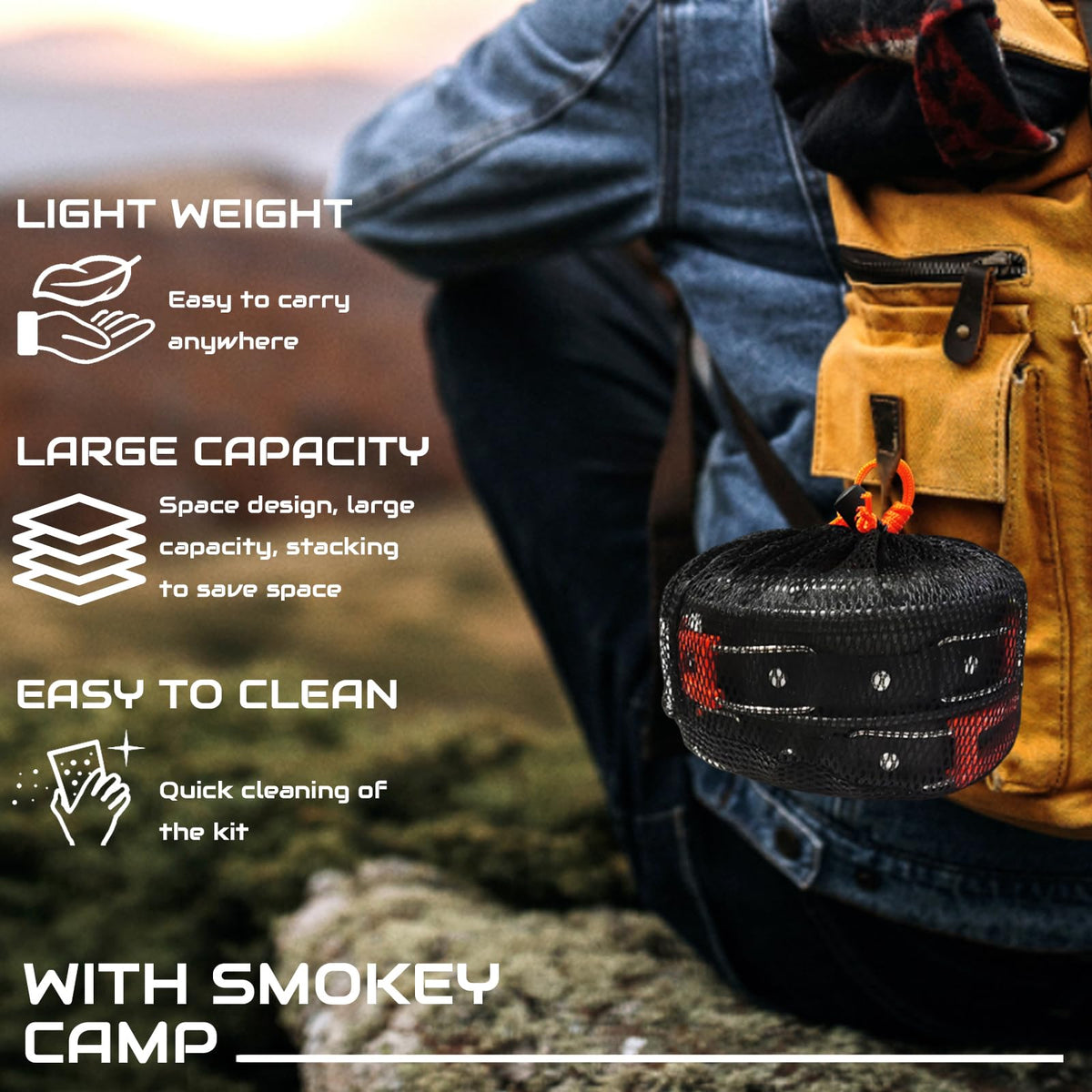 Camping Cooking Set,7Pcs Camping Pan Set for Backpack Cookware Pot and Pans Set, Survival Cooking Kit for Hiking Cooking Gear Outdoor Cooking and Picnic,Hiking, Picnic (Orange)
