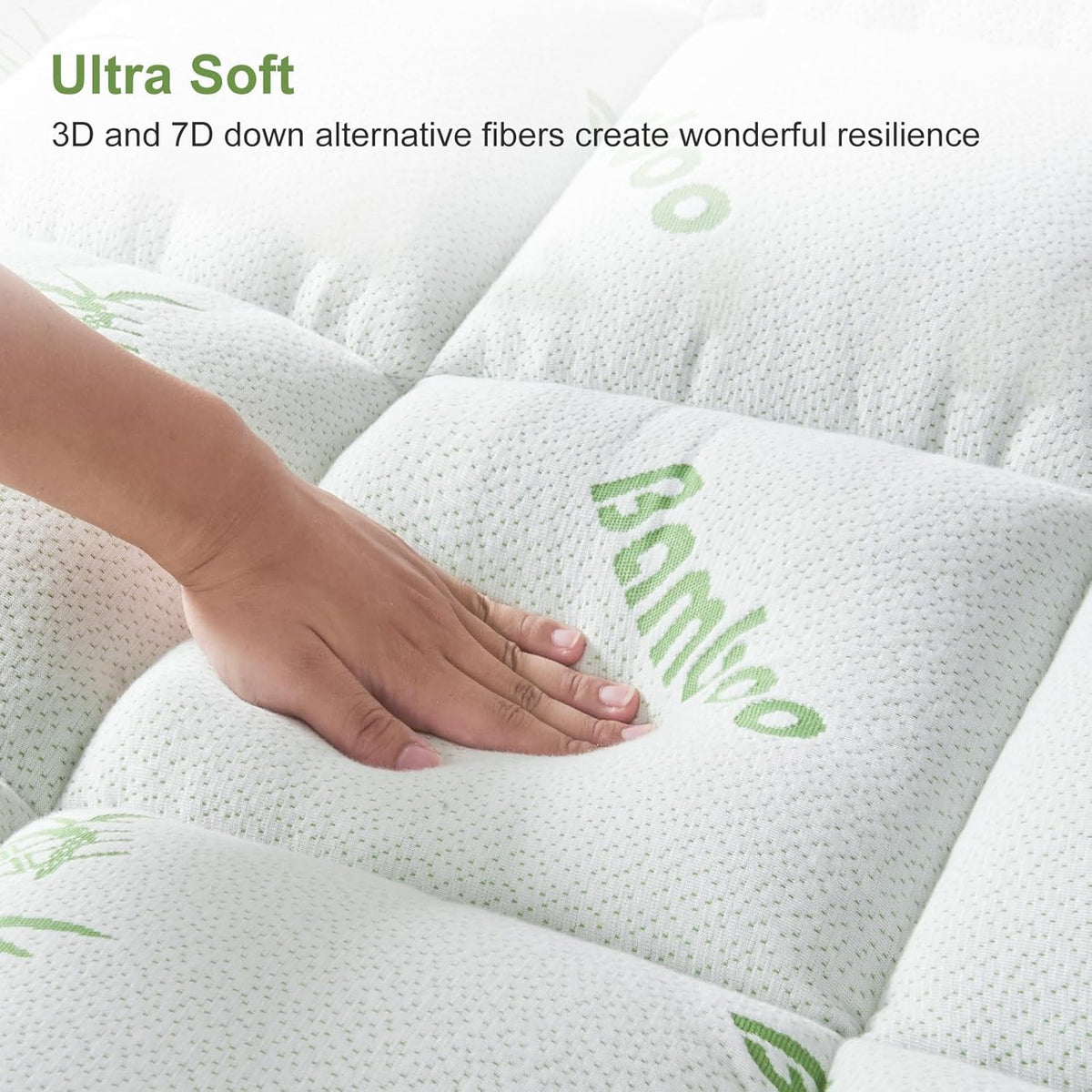 Skiennix Queen Size Mattress Topper - Soft Bamboo Viscose Pillow Top for Back Pain Relief | Cooling Protector, 8-21 Inch Deep Pocket, White