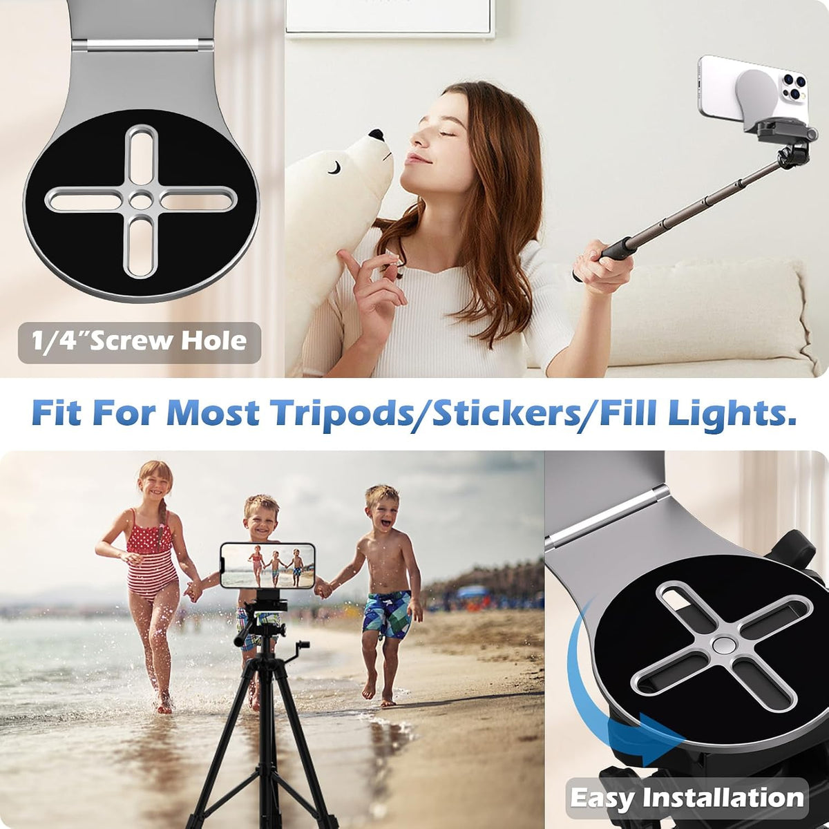 ALAFLY 1/4" Detachable Magnetic Phone Holder for Laptop & Car, Foldable Desk Phone Stand, Adjustable Magnetic Phone