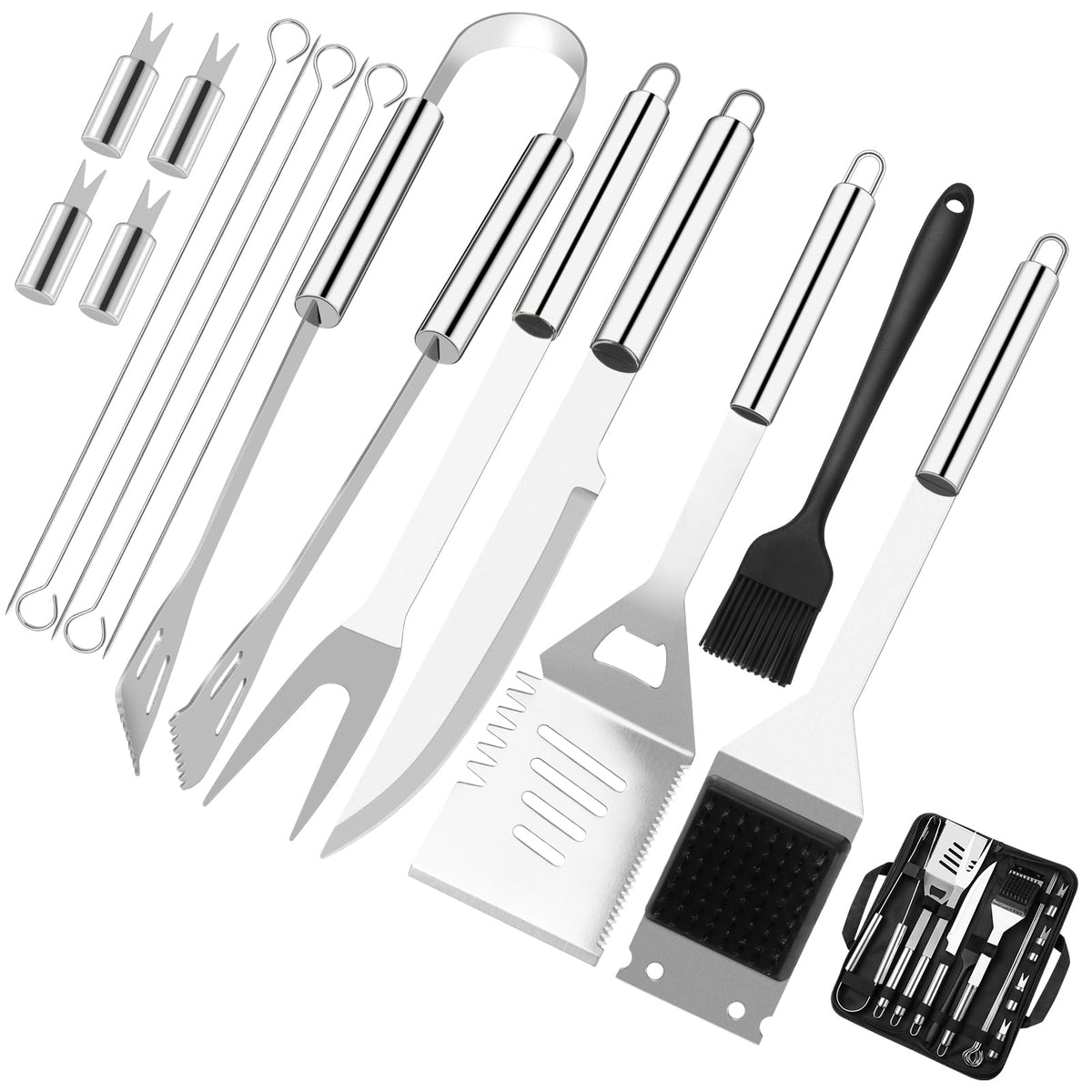 Grilling Accessories, BBQ Accessories, 15Pcs Grill Set, Grill Tools, Grill Accessories with Carrying Bag, Stainless Steel Grill Utensils Set, Grill Kit for Outdoor Camping, Grill Gifts for Men Father