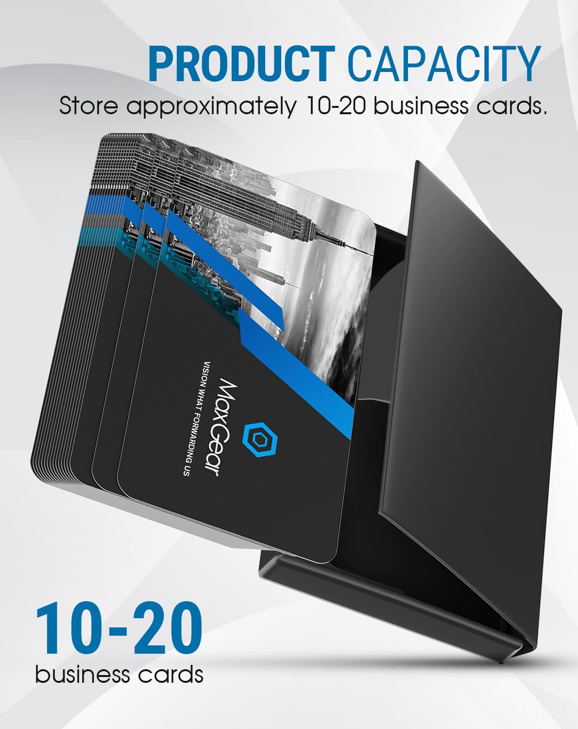 MaxGear Heavy-Duty Metal Business Card Holder for Men & Women, Stainless Steel & ABS Card Case for Business Cards, Slim Purse Name Cards Holders with Black Titanium Coating, Buckle Style Shut, Black