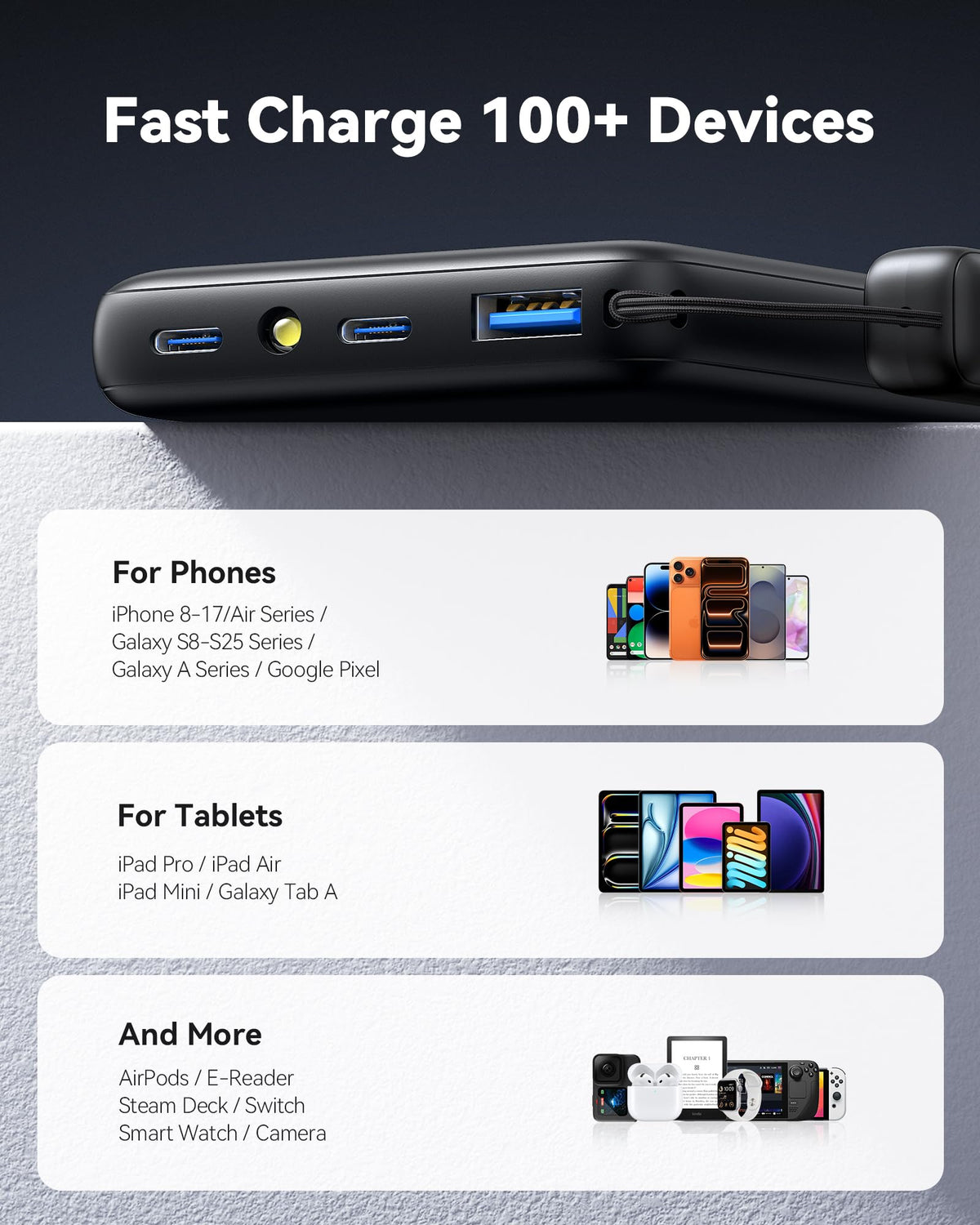 INIU Portable Charger, Smaller & Lighter 45W Fast Charging with Attached USB C Cable, Flight-Safe 10000mAh PD Power Bank Battery Pack, Travel Phone Powerbank for iPhone 17 16 15 Samsung S25 Google etc