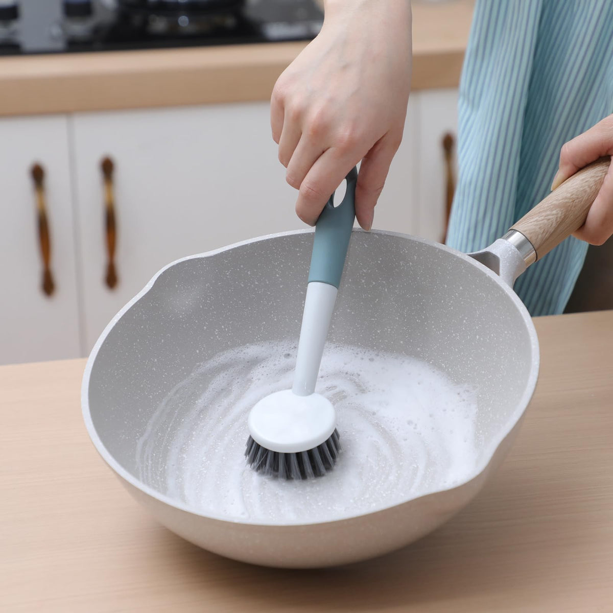 Patelai 24 Pack Kitchen Scrub Dish Brush with Long Handle Dish Scrubber with Stiff Bristles Scrub Brushes for Kitchen Dishes Washing Tools, Pots, Pans and Sink Cleaning (Celadon)