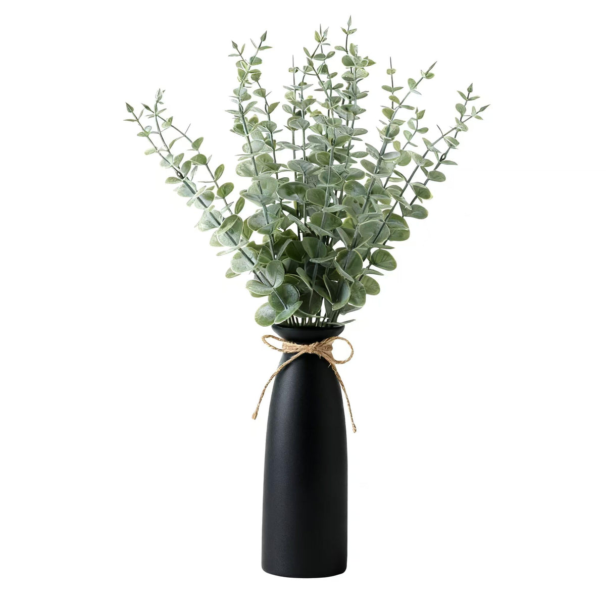 Shanranplus Vase with Greenery, 20pcs Artificial Eucalyptus Stems in Black Vase, Fake Plant Home Decor, 19" Decorative Faux Plants for Home Farmhouse Mantle Centerpiece Decor