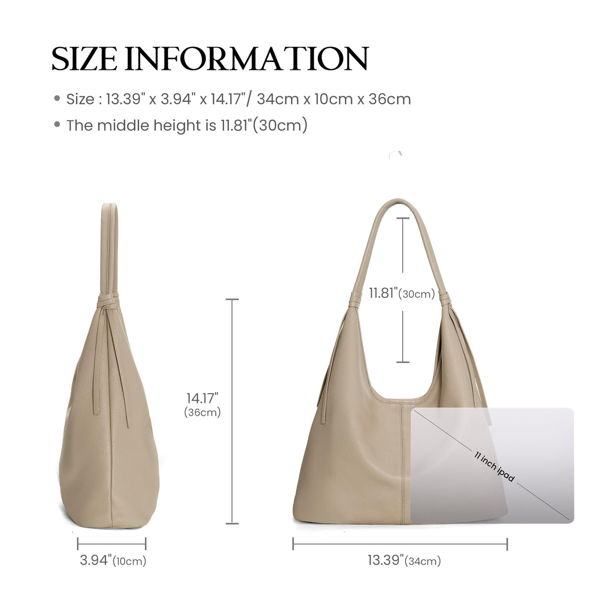 befen Genuine Leather Slouchy Hobo Purses for Women, Casual Hobo Bags Real Top Grain Leather Tote Handbags Women's Apricot Shoulder Satchel for Shopping, Outing, Travel