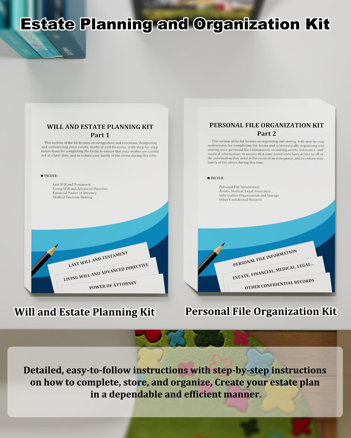 Estate Kit - Personal File Organization Kit and Estate Planning Kit, Systematic Organisation of Document Organizer and Planning, Detailed Instructions for Living Wills, Last Wills and testaments, POA