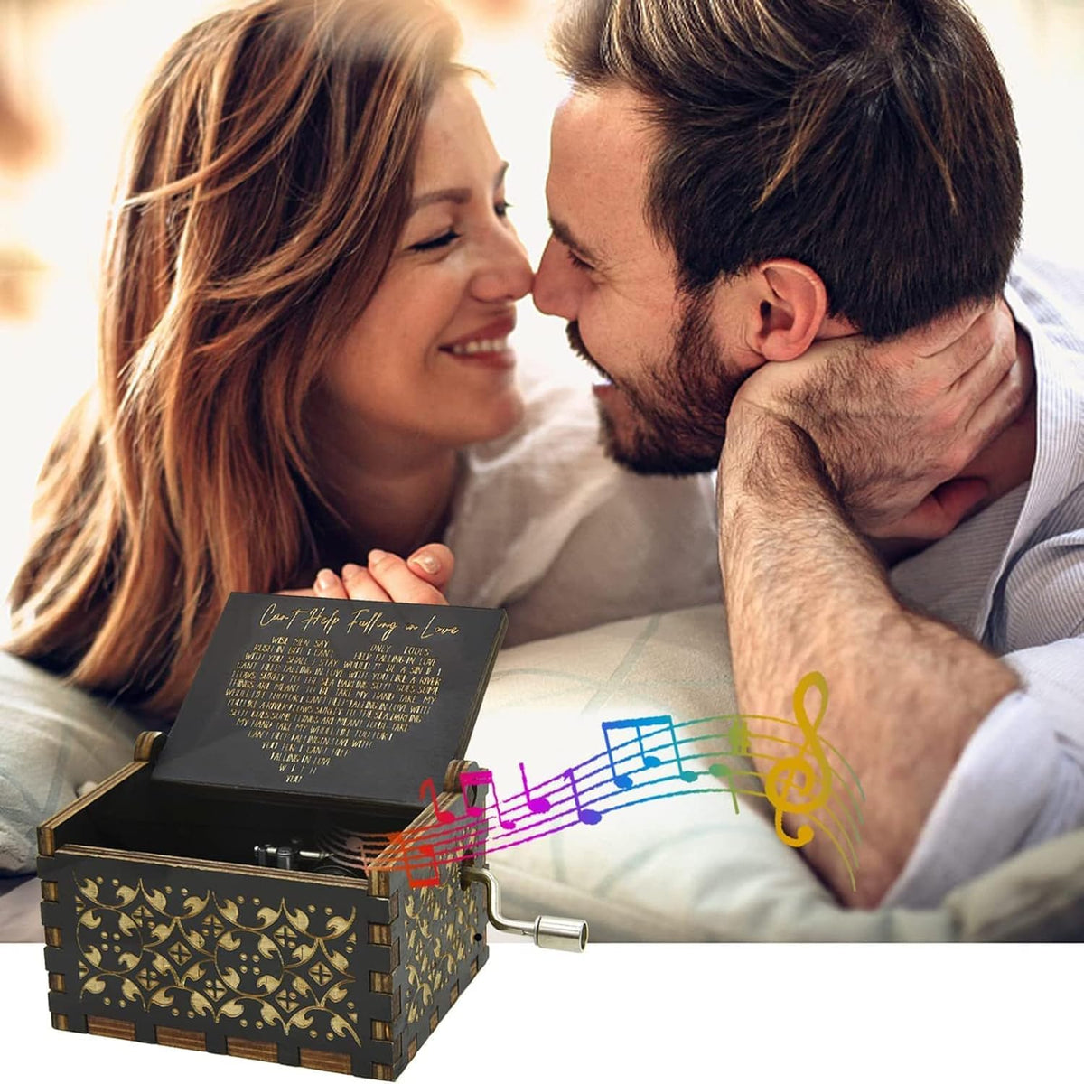 CAMKONG Can't Help Falling in Love Music Box, for Women, Men,Vintage Wooden Hand Crank Music Box,Gifts for Lover, Boyfriend,Girlfriend (Black)