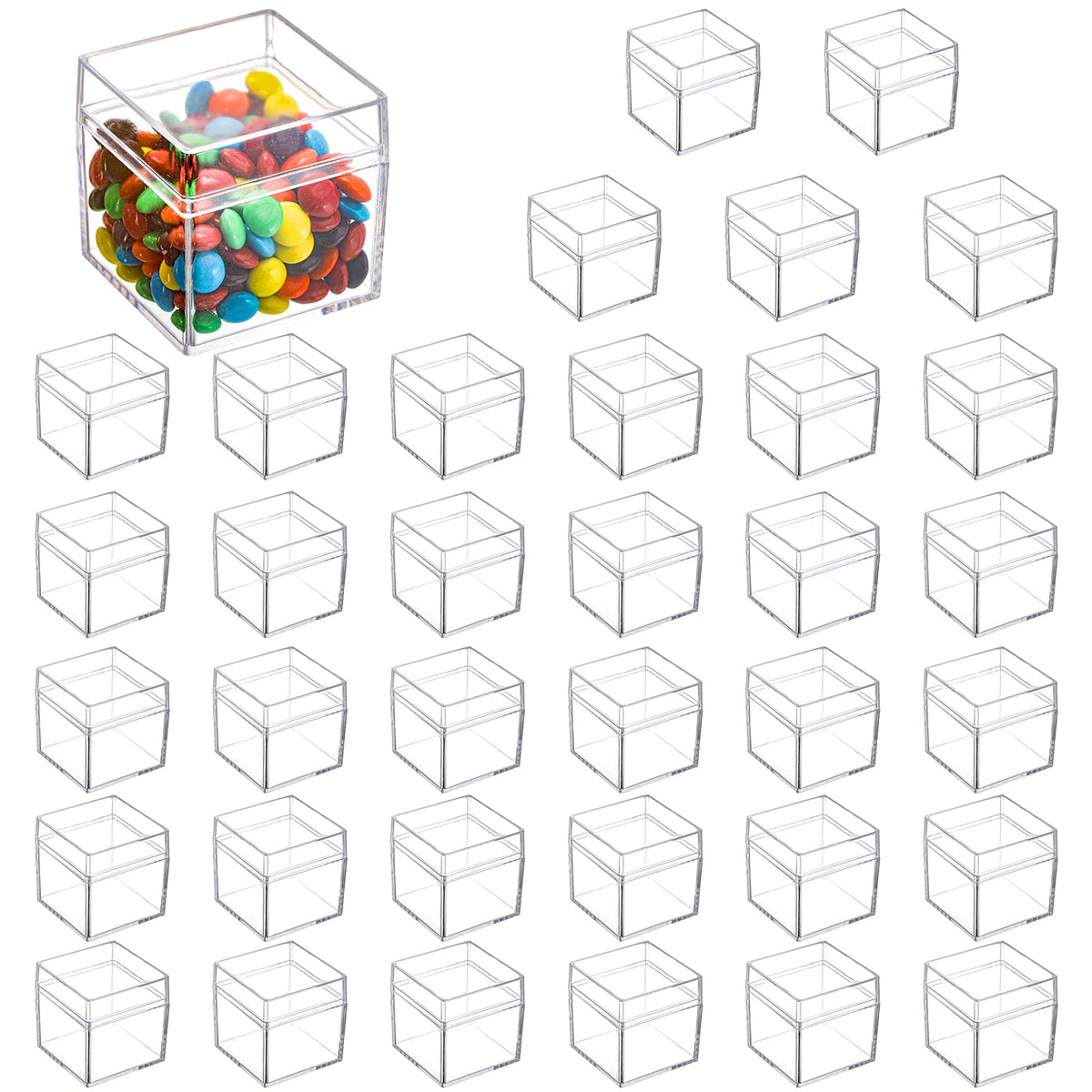 Okllen 36 Pack Acrylic Boxes with Lid, Clear Square Cubes Treat Gift Boxes Candy Storage Container for Candy, Little Trinkets, Jewelry, Party Favor, 2''x2''x2''/5x5x5CM