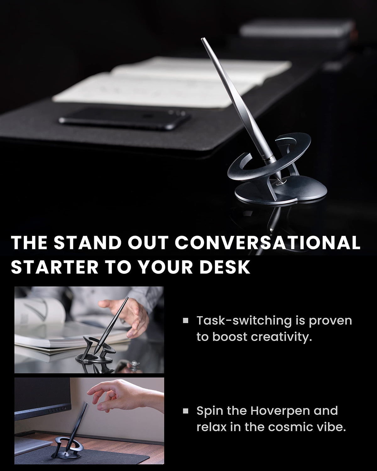novium Hoverpen Interstellar - Space Black, Ballpoint Pen, Unique Conversational Starter, Premium Futuristic Design, Precision Flow Ink, Schmidt Ballpoint Cartridges