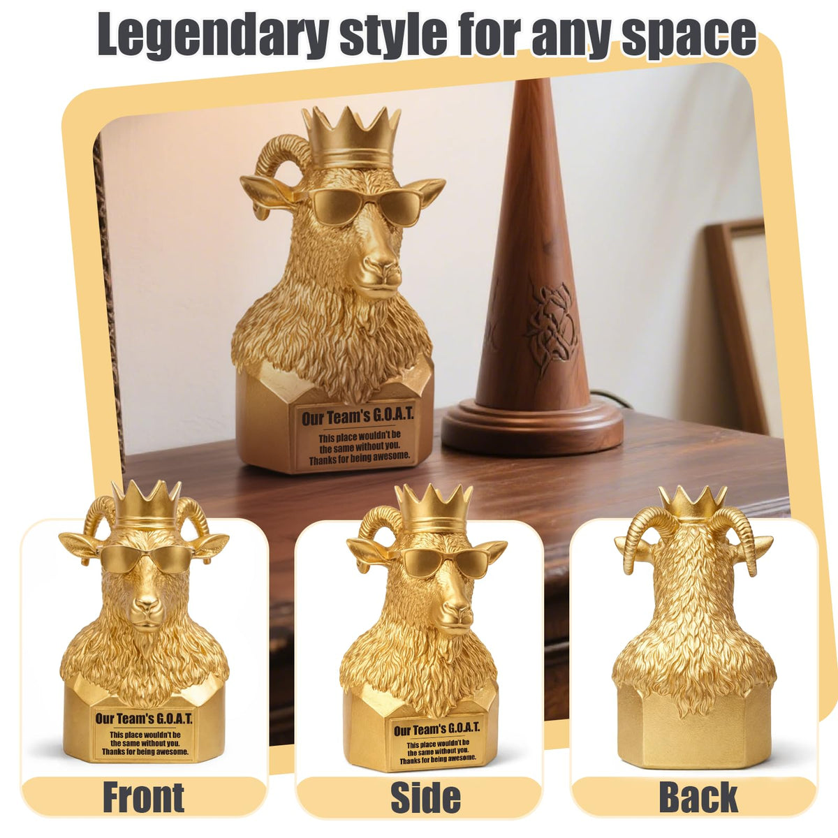 FRBFRB Staff Appreciation Gifts for Coworkers, Employees - Our Team's G.O.A.T. Gold Statue | Thank You Gifts for Women, Admin Professional Day, Work Bestie Farewell, Office Decor - 6.7"