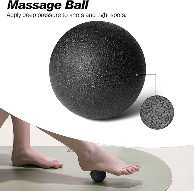 5 in 1 Foam Roller Set Trigger Point Foam Roller, Massage Roller Stick, Massage Ball, Stretching Strap for Deep Muscle Massage Pilates Yoga, Fitness Exercise for Whole Body (Black Diamond)