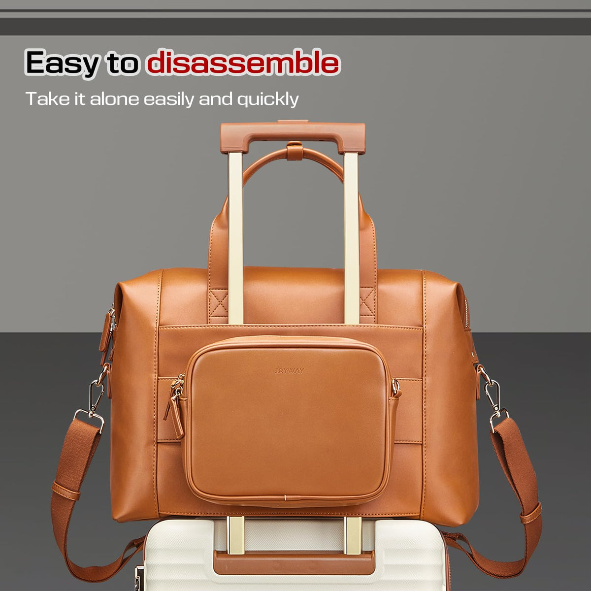 Joyway Leather Travel Bag for Men, Travel Duffel Bags for Women，Large Weekender Overnight Bag, Waterproof Carry On Bag Travel Tote Bag Gym Bag with Luggage Strap