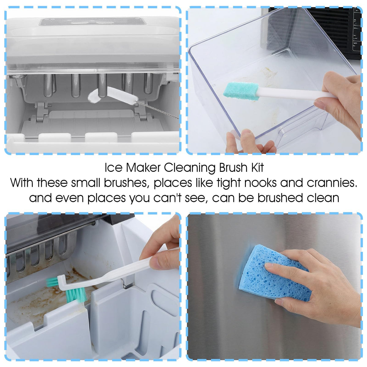 10PCS Ice Machine Cleaner Brush Sets, Small Cleaning Brush, Cleaning Brushes Small Spaces, Scouring Pads, Nylon Brushes, Sponge Brush, for Confined Spaces, Straws, and The Interior of Ice Makers.