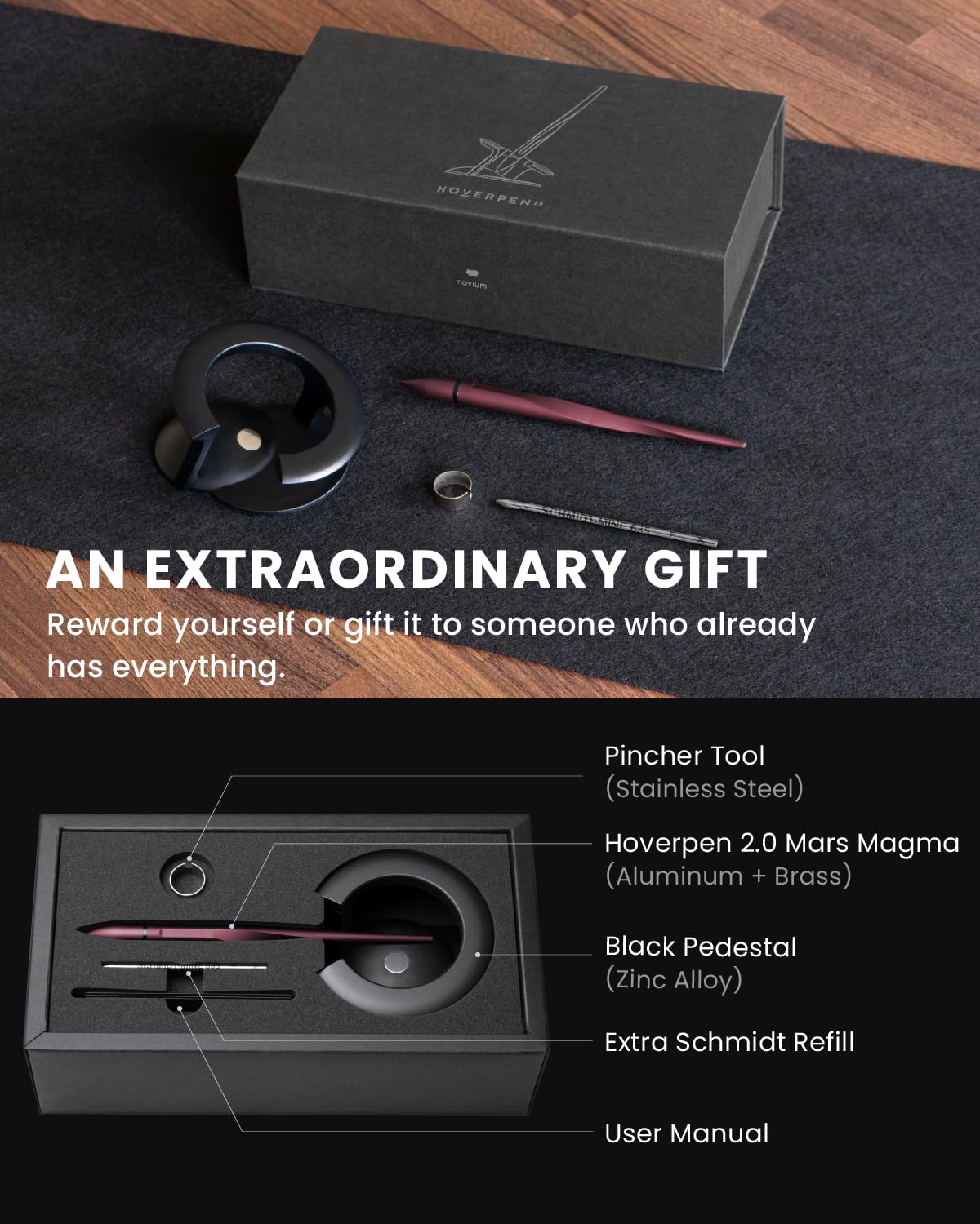 novium Hoverpen Interstellar, Mars Magma, Ballpoint Pen, Unisex, 23.5 Degree Angle, Schmidt Ballpoint Cartridges, Smooth Writing, No Spills, No Spotting, No Explosions