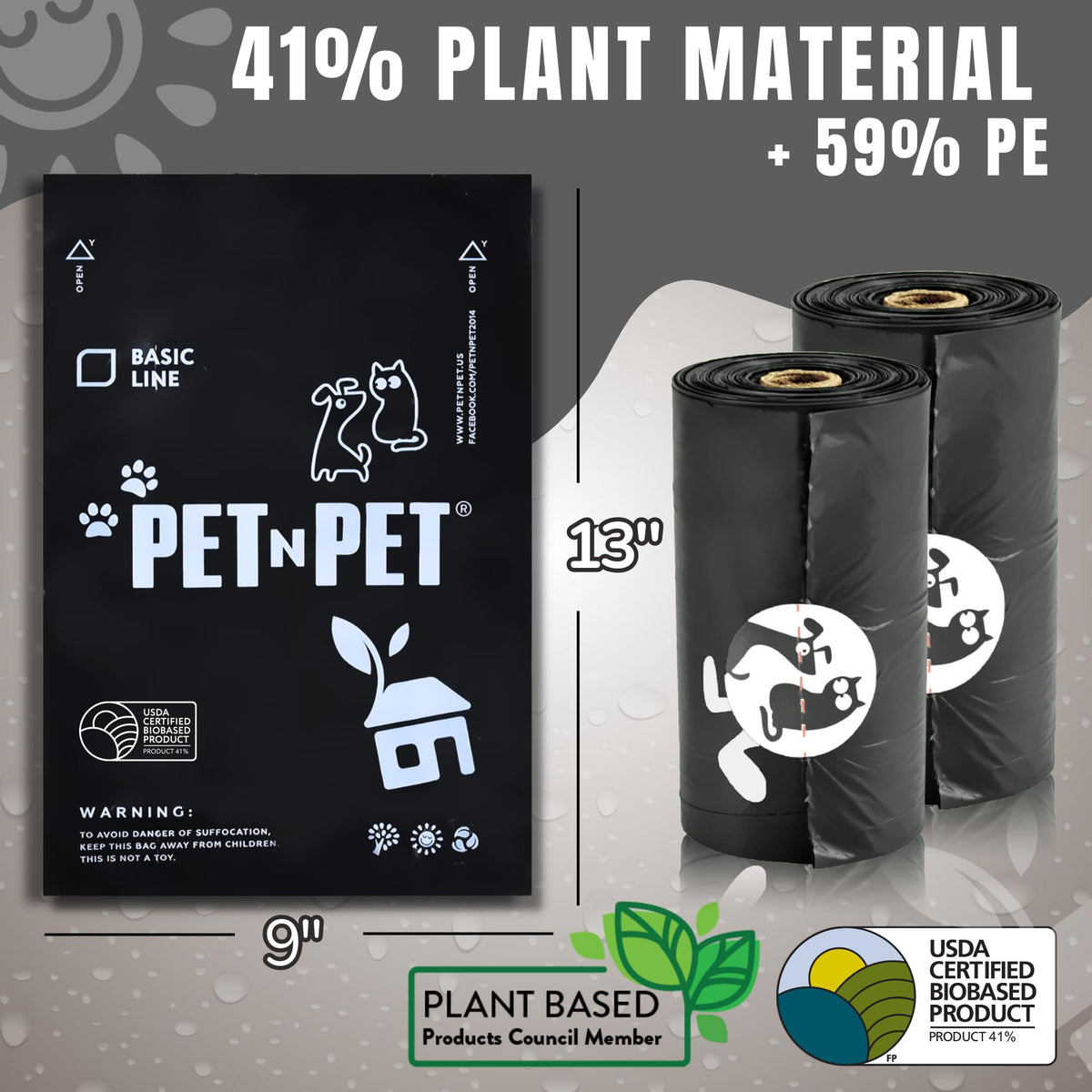 Pet N Pet 1080 Counts Black Poop Bags for Dogs, 41% Plant Based & 59% PE Extra Thick Dog Poop Bags Rolls, 9" x 13", Unscented Pet Waste Bag