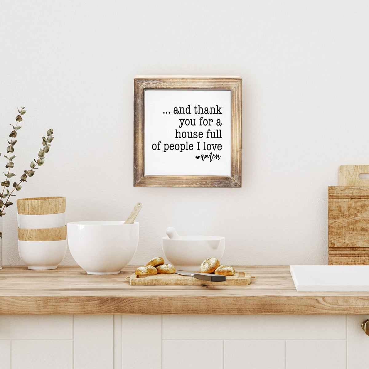 MACVAD Rustic Torched Wood Small Box Sign for Home Decor,Freestanding Thank You Sign for Kitchen,Square Wood Block Sign Table Decor,6" x 6" x 1.57"