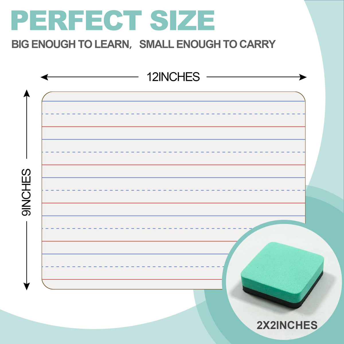 30 Pack Small White Boards, 9"x12" Double Sided Personal Dry Erase Boards Portable Handheld Whiteboards with Lines for Kids, Students, Teacher School, Include 30 Markers, 30 Erasers