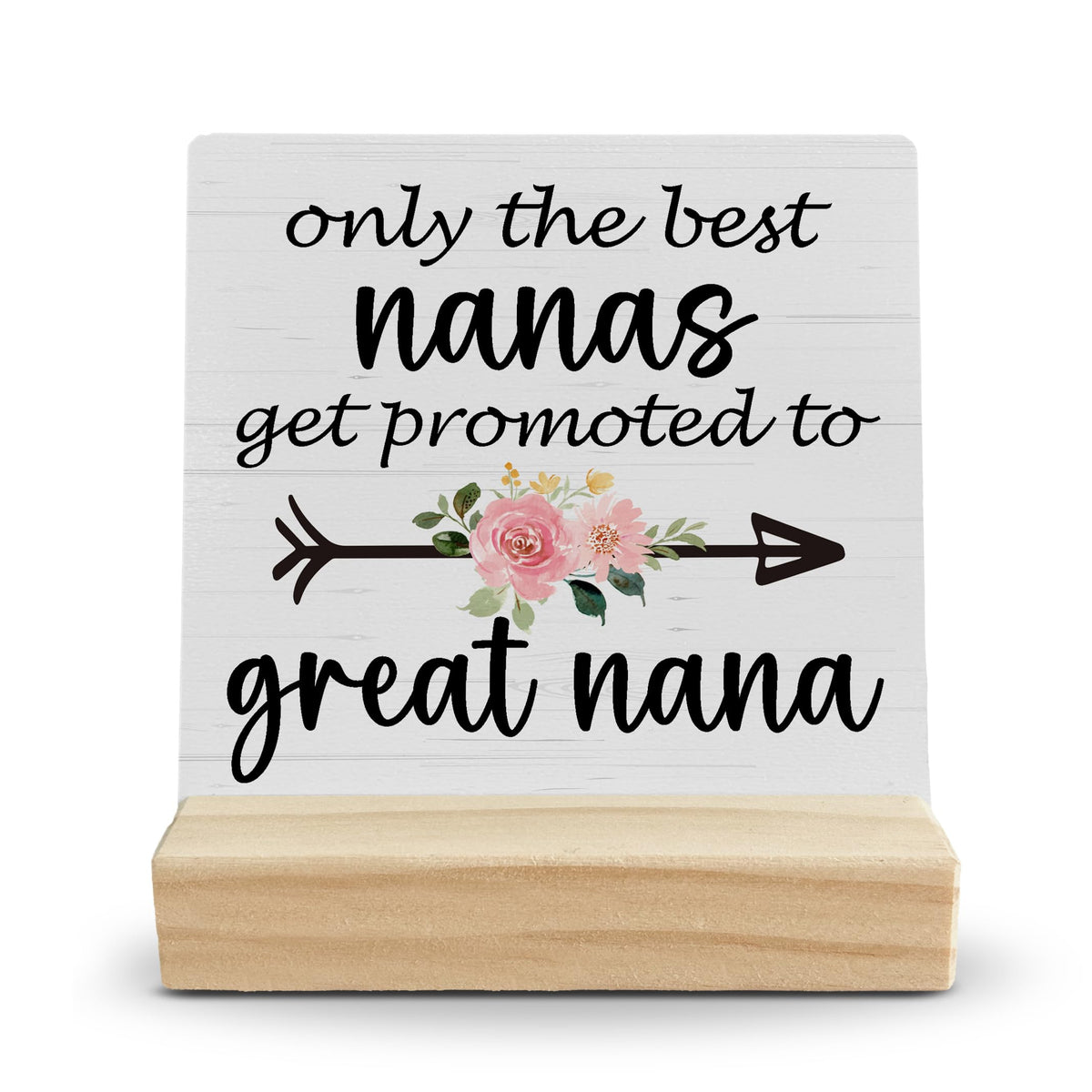 FUGWN Great Nana Gifts Desk Decor, Pregnancy Announcement for Grandma Wood Desk Sign, Gifts for Great Nana Grandma, Promoted to Great Nana Wooden Plaque with Wood Stand for Home Table Decor