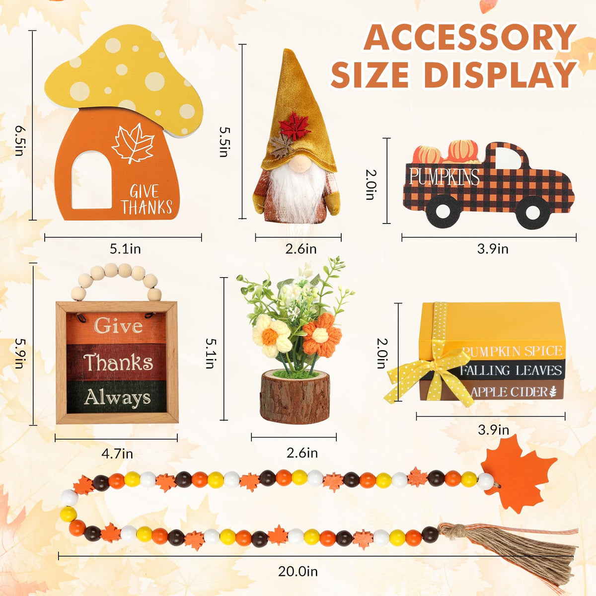 7 pcs Thanksgiving Tiered Tray Fall Decor Set, Gnome Truck Thanksgiving Wood Plaque Wooden Bead String Decorations, Fall Decorations for Home Kitchen Fireplace Farmhouse Office Fall Decoration
