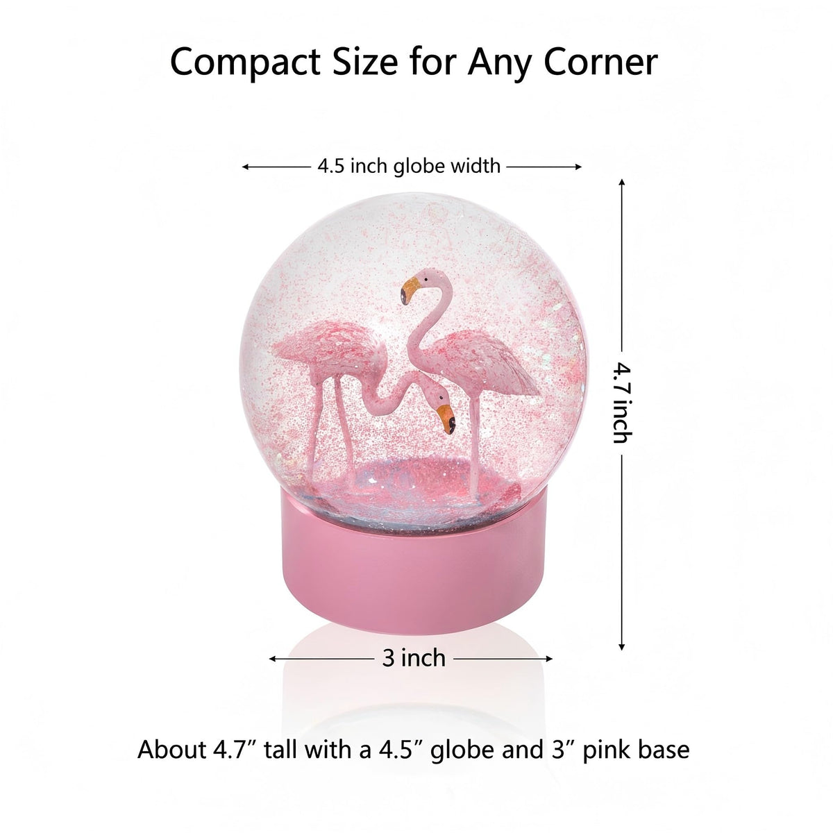 Pink Flamingo Snow Globes for Girls, 100MM Christmas Snow Globe for Kids, Glass Glitter Snowglobes for Adults Women Home Office Table Decor Birthday Valentine Gift
