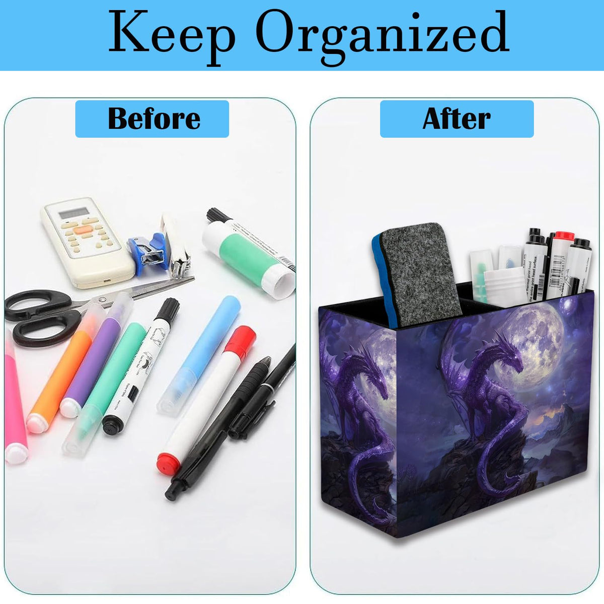 RVHOEZZM Pen Holder and Lace Mouse Mat Set, 2 Compartment Leather Pen Storage Boxes, Makeup Brush Storage Box, Suitable for Office and Home Desk Accessory Storage - Starry Purple Dragon