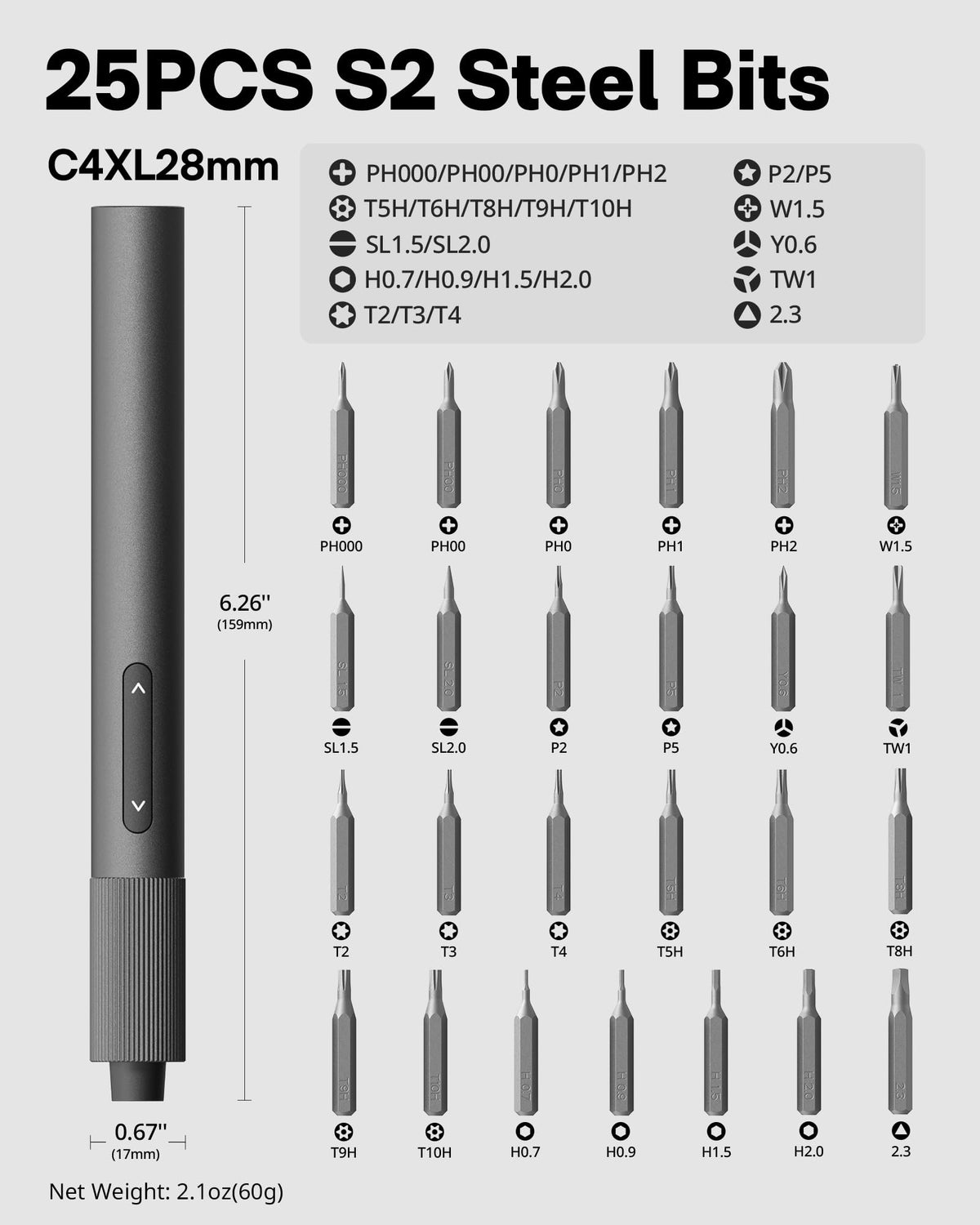 HOTO 25-in-1 Mini Electric Screwdriver, 3.7V Precision Screwdriver Set, USB-C Rechargeable, Compact Magnetic Tool for Phone, Laptop, Camera, DIY Projects, Electronics Repair