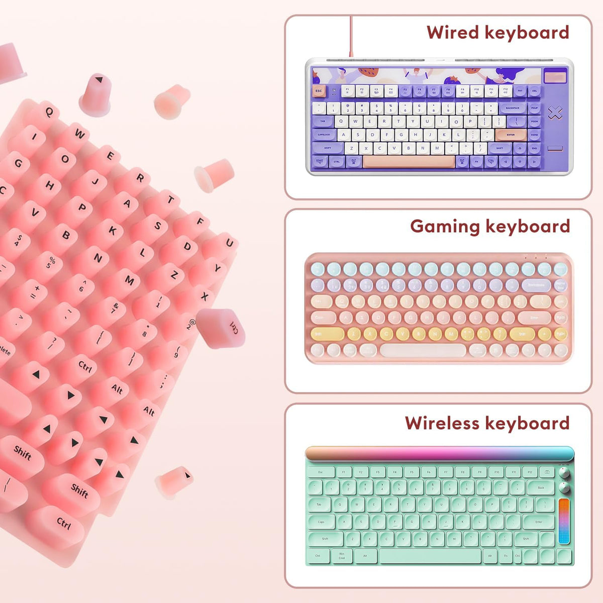 Allinside 70 Raised Silicone Keyboard Stickers for Long Nails, Reusable Self-Adhesive Key Stickers for Comfortable