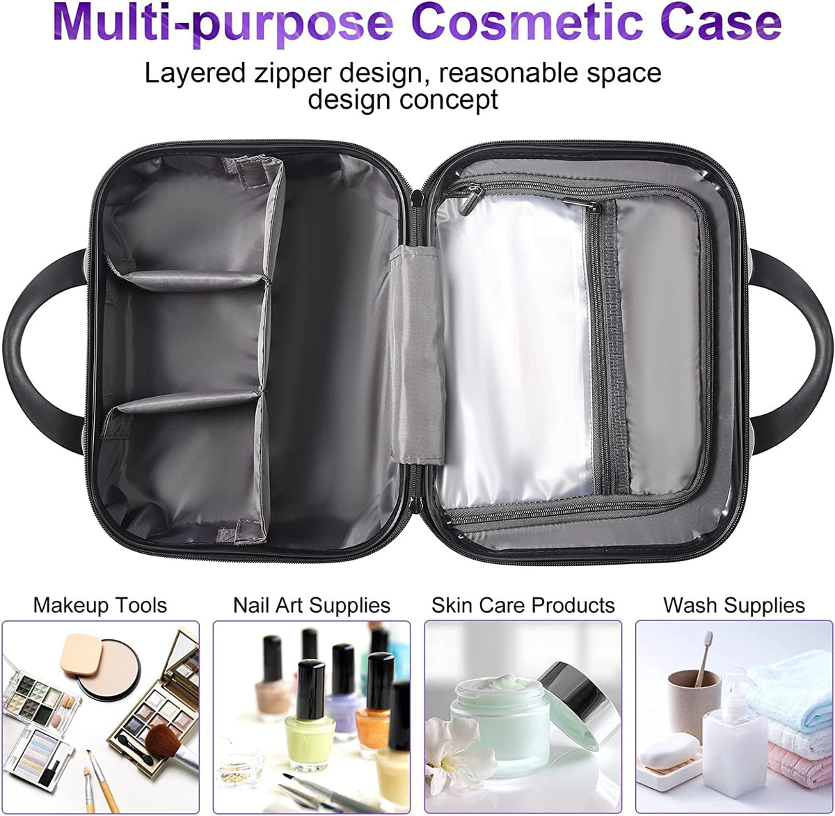 JZRTravel 14-Inch Makeup Train Case Hardshell PC+ABS Travel Cosmetic Organizer, Makeup Storage Box for Toiletry Durable Portable Gifts for Women.