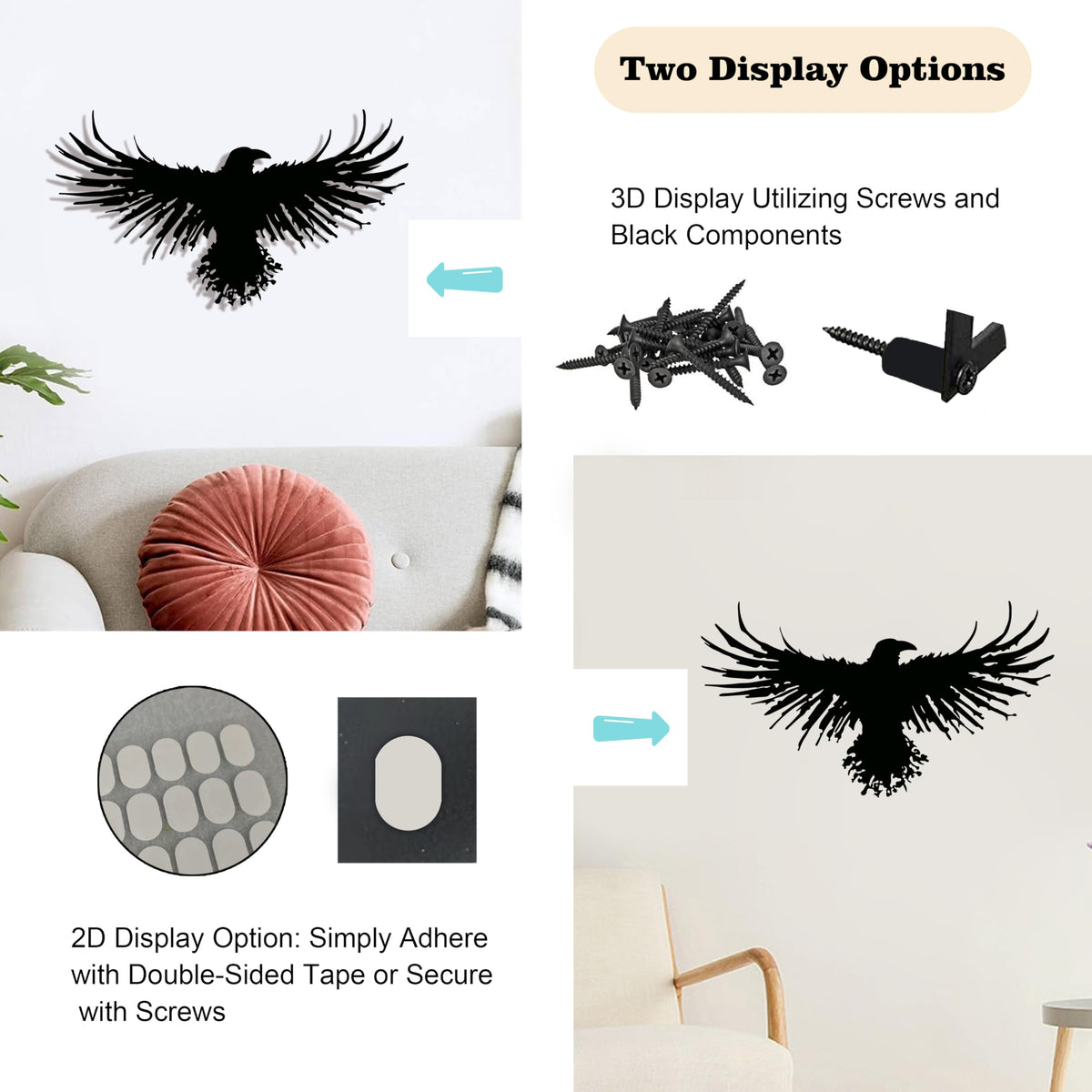 3D Metal Viking Raven Wall Art - Unique Black Crow Decor with Norse Mythology Gothic Waterproof Sculpture for Indoor Outdoor Living Room, Bedroom, Garden Home Decor