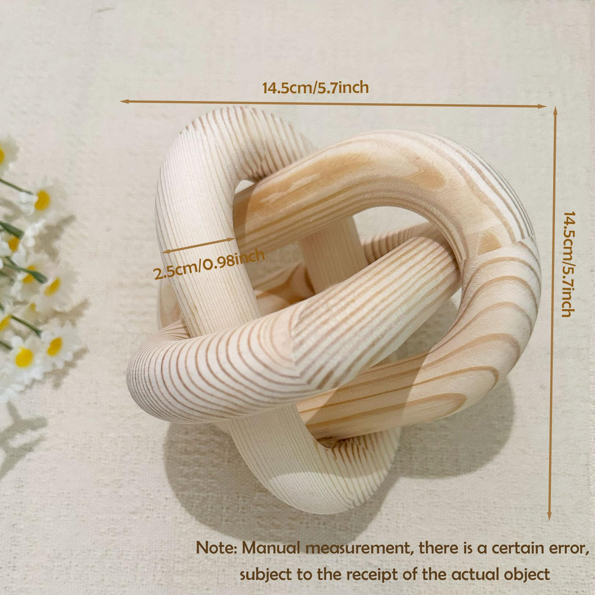 EMINGSKY 3-Link Wood Knot Chain Link Coffee Table Decor Boho Natural Wooden Knot Hand Carved Decorative for Modern Farmhouse Home Living Room Bedroom Shelf Decoration (Natural)