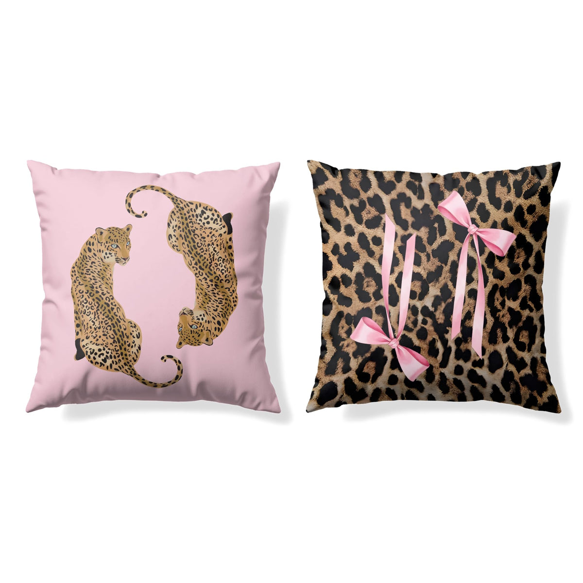 GTYNU Trendy Funky Pink Cheetah Coquette Bow Lip Pillow Covers 18x18 Set of 2,Cheetah Leopard Lover Gifts for Women,Coquette Preppy Pillow Covers for Girls Room Dorm Apartment Decor