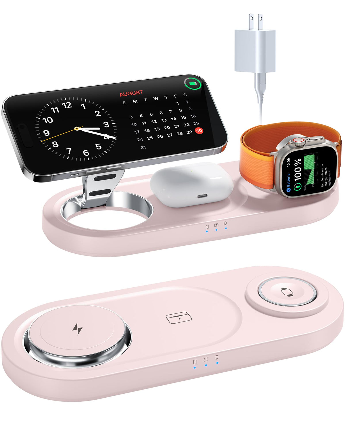 Upgraded 3 in 1 Wireless Charging Station for Apple Devices, Faster Mag-Safe Charger Stand, Magnetic Charger Station for iPhone 17/16/15/14/13/12 Series & AirPods Pro & Apple Watch Series （Pink）