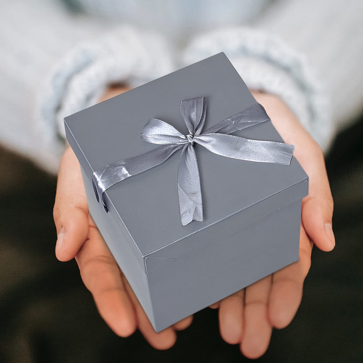 GP SUP 12 Packs Gift Boxes with Lids,Paper Gift Wrap Boxes 10x10x10cm,for Gifts, Bridesmaids, Chocolate, Cupcake, Crafting,Mother's Day(Silver, 4”×4”×4”)
