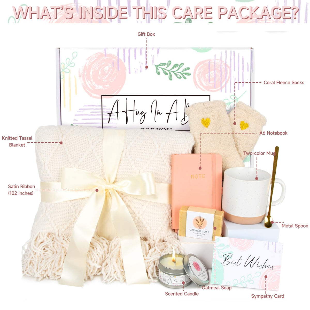 Self Care Get Well Soon Gifts for Women - Care Package Birthday Set Box for Women, Sympathy Gifts Inspirational Thank Thinking of You Basket Christmas Gift for Her Mom Girlfriend Wife Grandma Friend