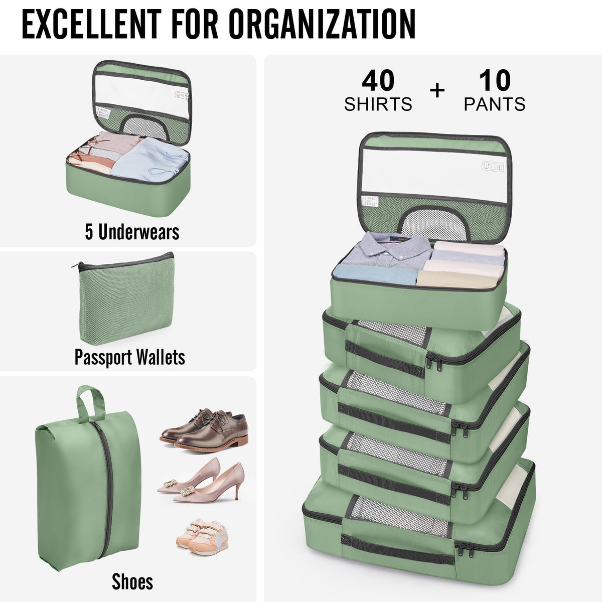 Veken 10 Set Packing Cubes for Travel Essential, Suitcase Organizer Bags in 4 Sizes, Carry-On Luggage Accessories with Large Laundry & Hanging Toiletry Bag, Must-Have for Airplane, Road Trip & Camping